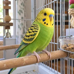 AI-generated photo reference: green-and-yellow budgerigar