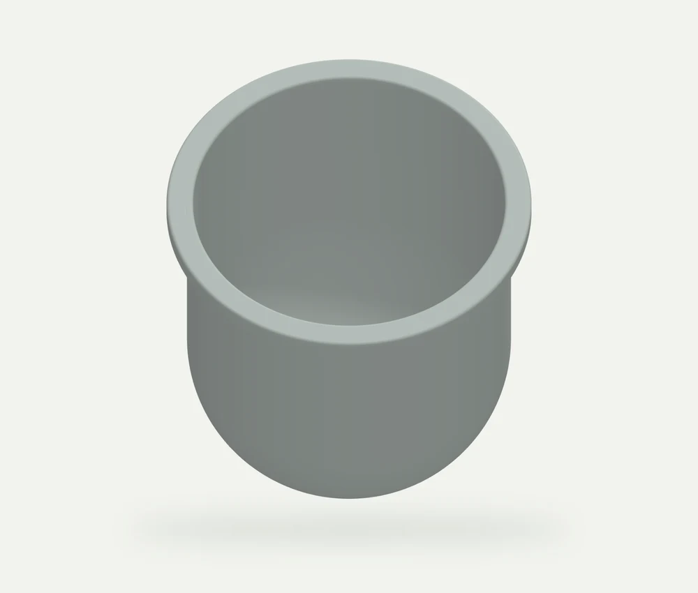 Light grey model render showing the open hollow body and wide rim of a dust-collection replacement cup