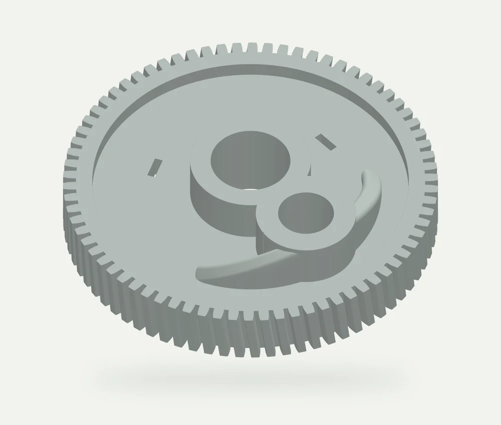 Model render of the John Deere replacement windshield wiper gear with fine teeth and raised drive features