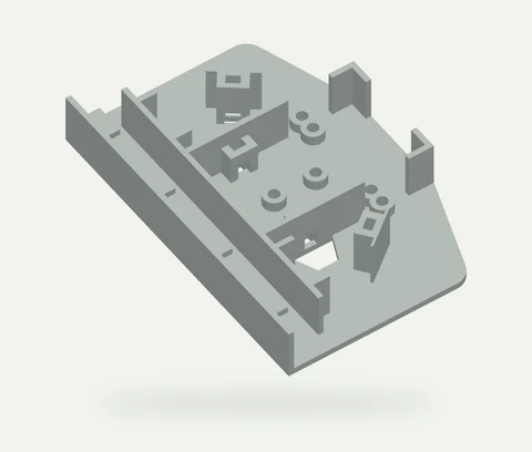 Model render showing the underside of a rectangular pool replacement cap with mounting ribs and holes
